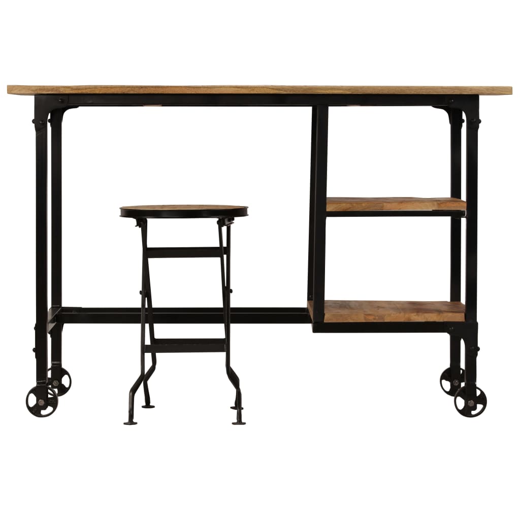 Desk with folding stool made of solid mango wood 115 x 50 x 76 cm