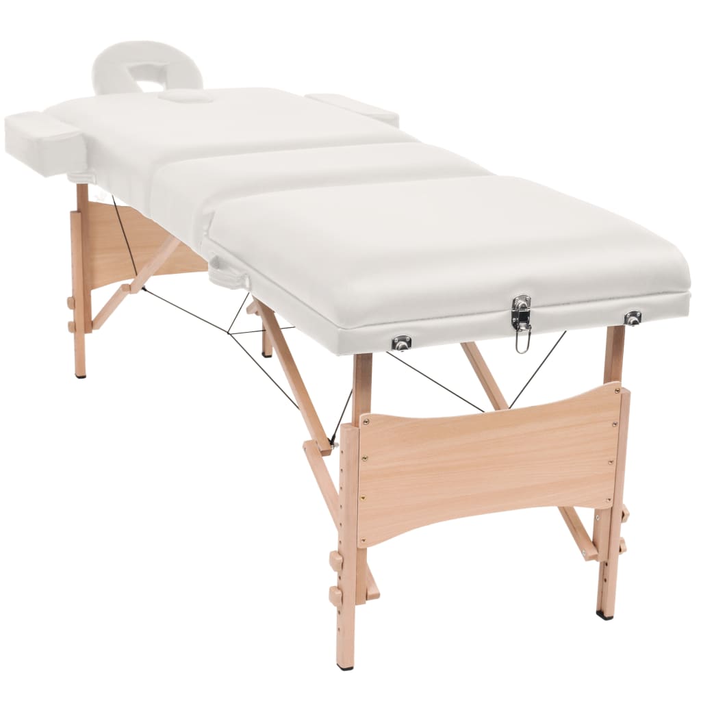 Massage table 3-zone foldable 10 cm seat white