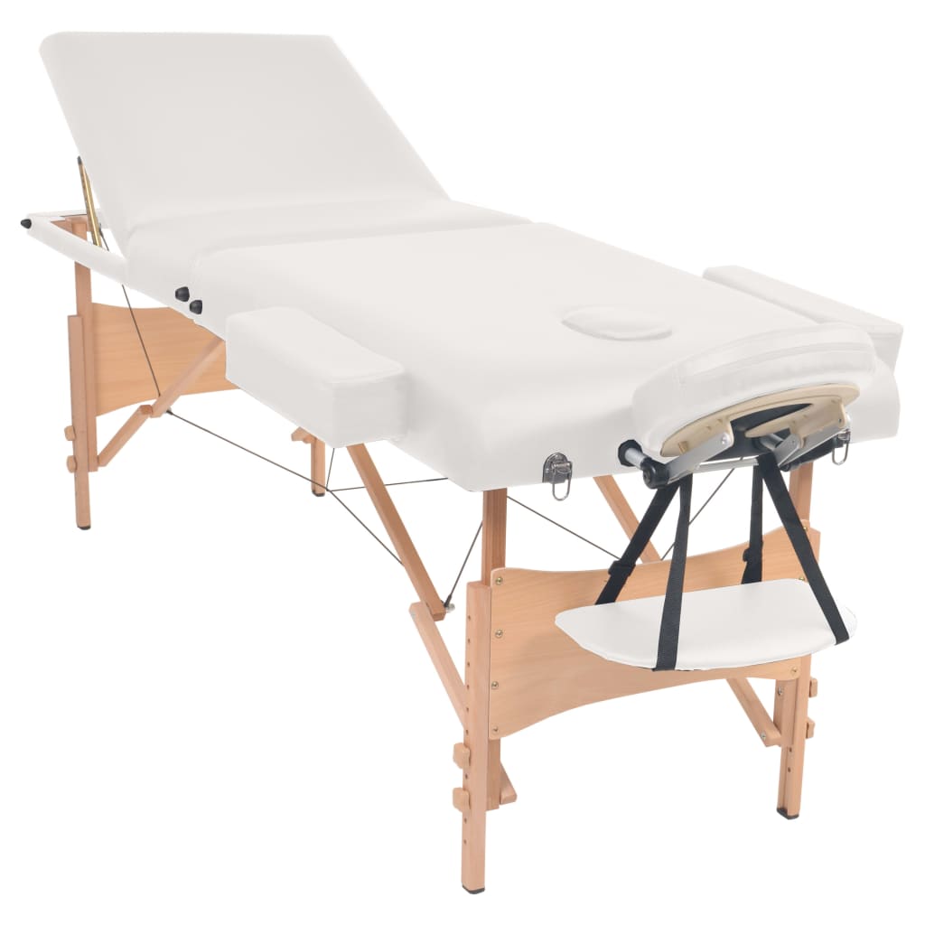 Massage table 3-zone with stool foldable 10 cm seat white