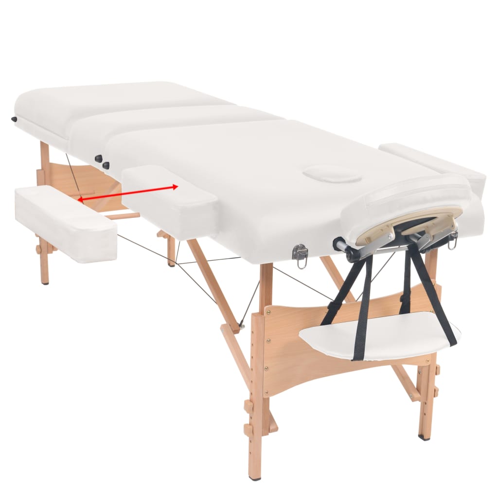 Massage table 3-zone with stool foldable 10 cm seat white