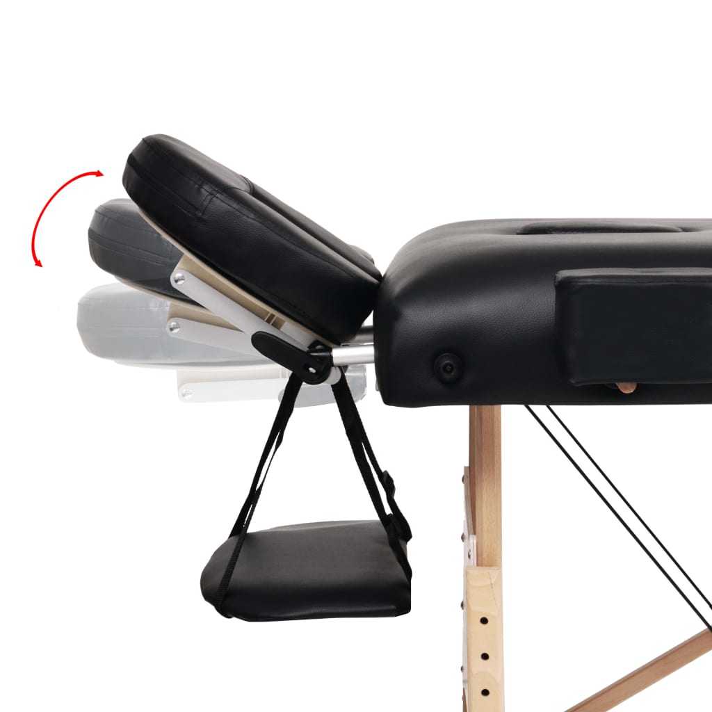 Massage table 3-zone with stool foldable 10 cm seat black