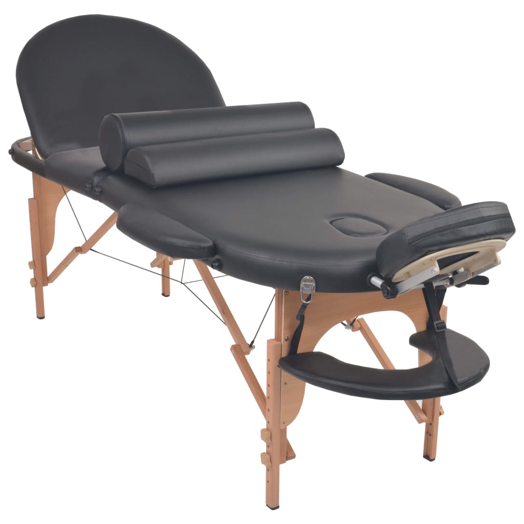 Massage table foldable 4 cm padding 2 neck rolls black