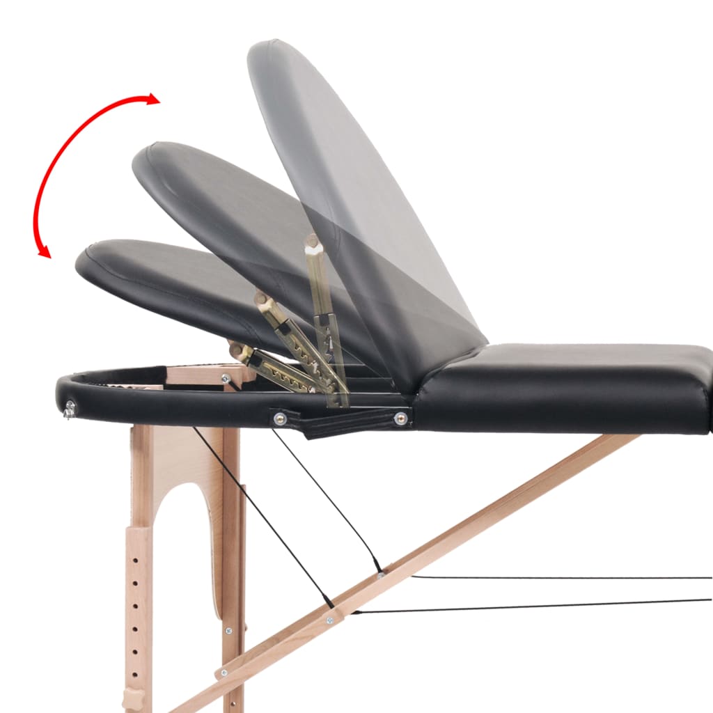 Massage table foldable 4 cm padding 2 neck rolls black