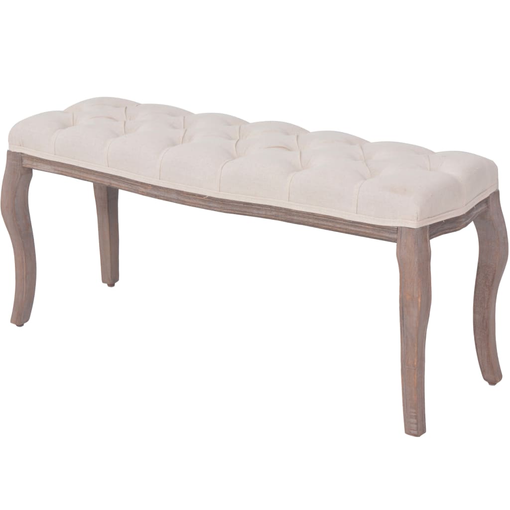 Bank Leinen Massivholz 110 x 38 x 48 cm Cremeweiß