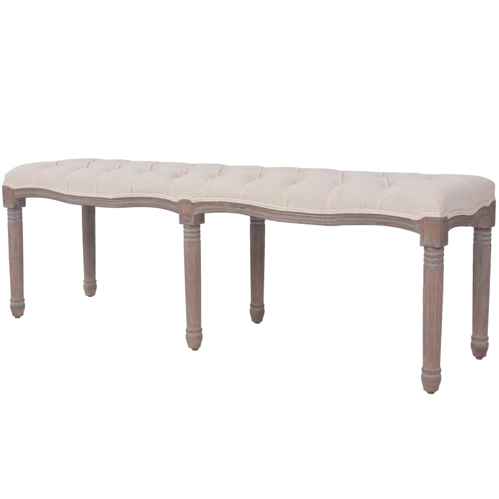 Bench linen solid wood 150 x 40 x 48 cm cream white