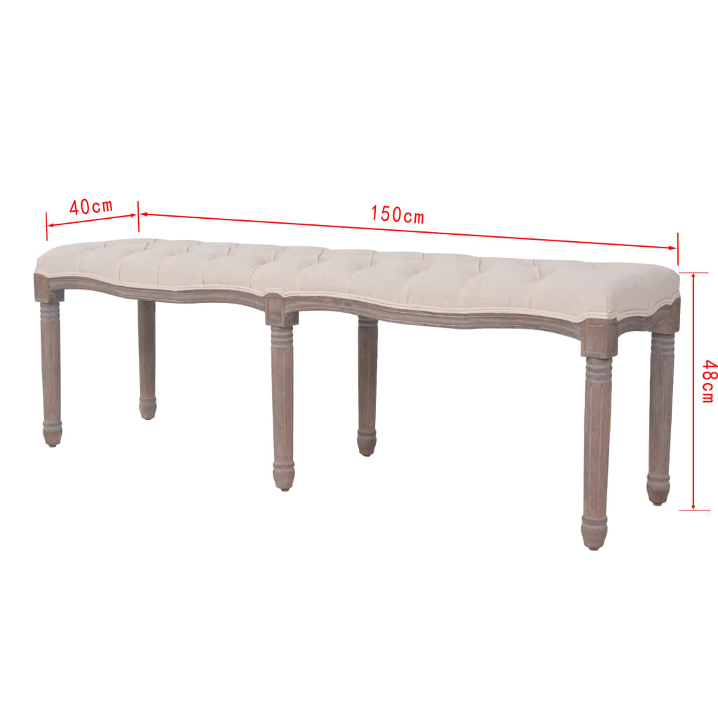 Bench linen solid wood 150 x 40 x 48 cm cream white