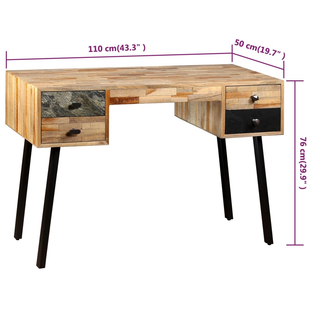 Desk Reclaimed Teak Solid Wood 110 × 50 × 76 cm