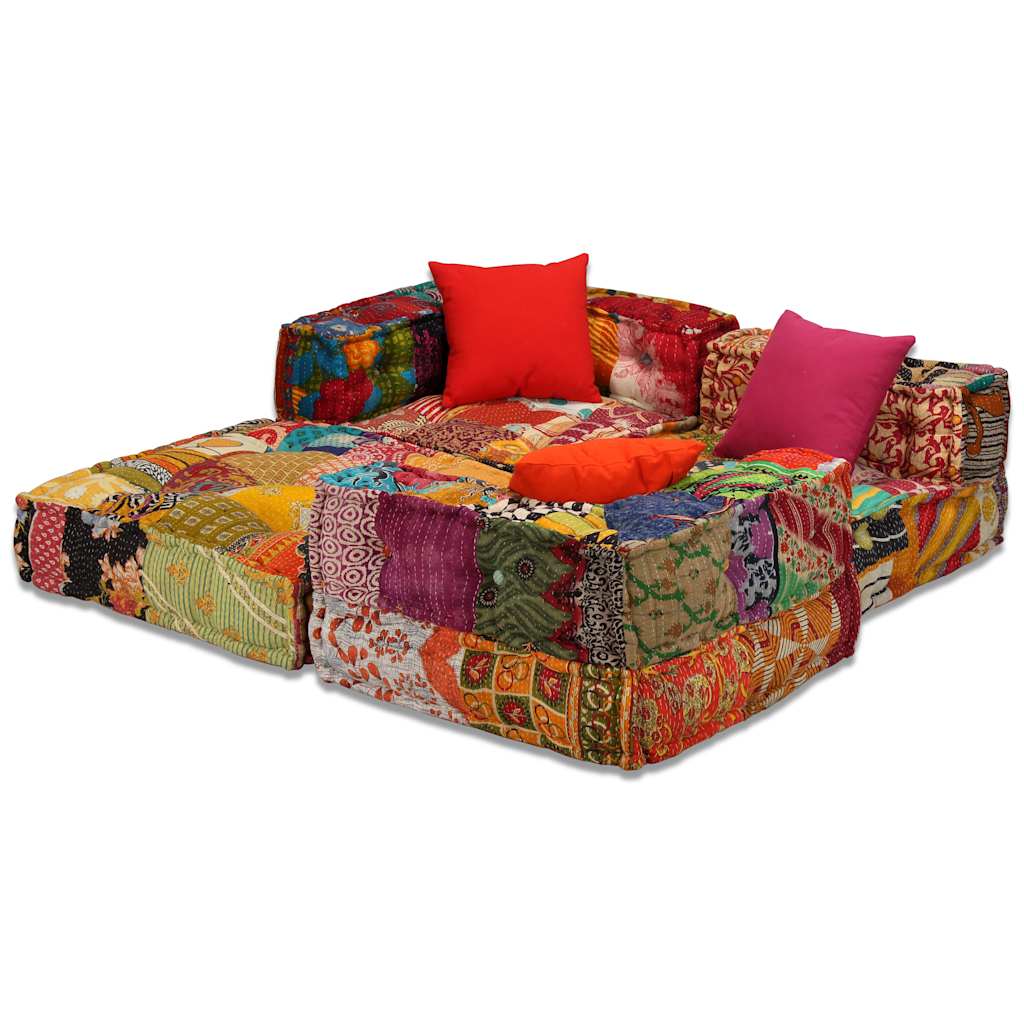 3-Sitzer Modularer Pouf Patchwork Stoff