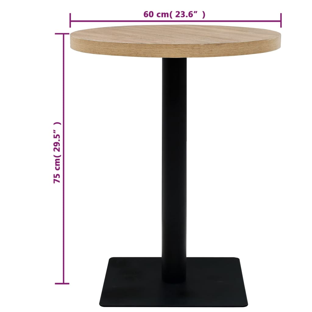 Bistro table MDF and steel round 60 x 75 cm oak look