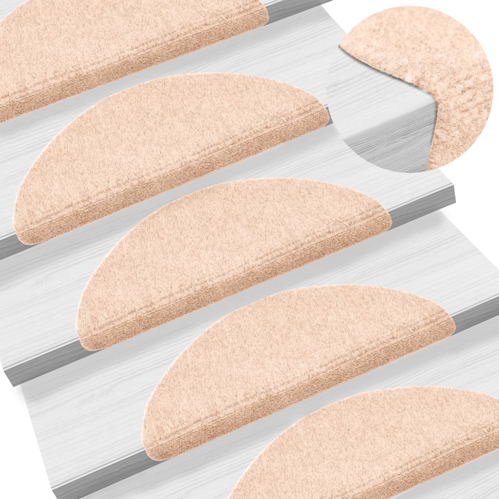 15 pcs. Self-adhesive stair mats needle felt 56x17x3cm cream