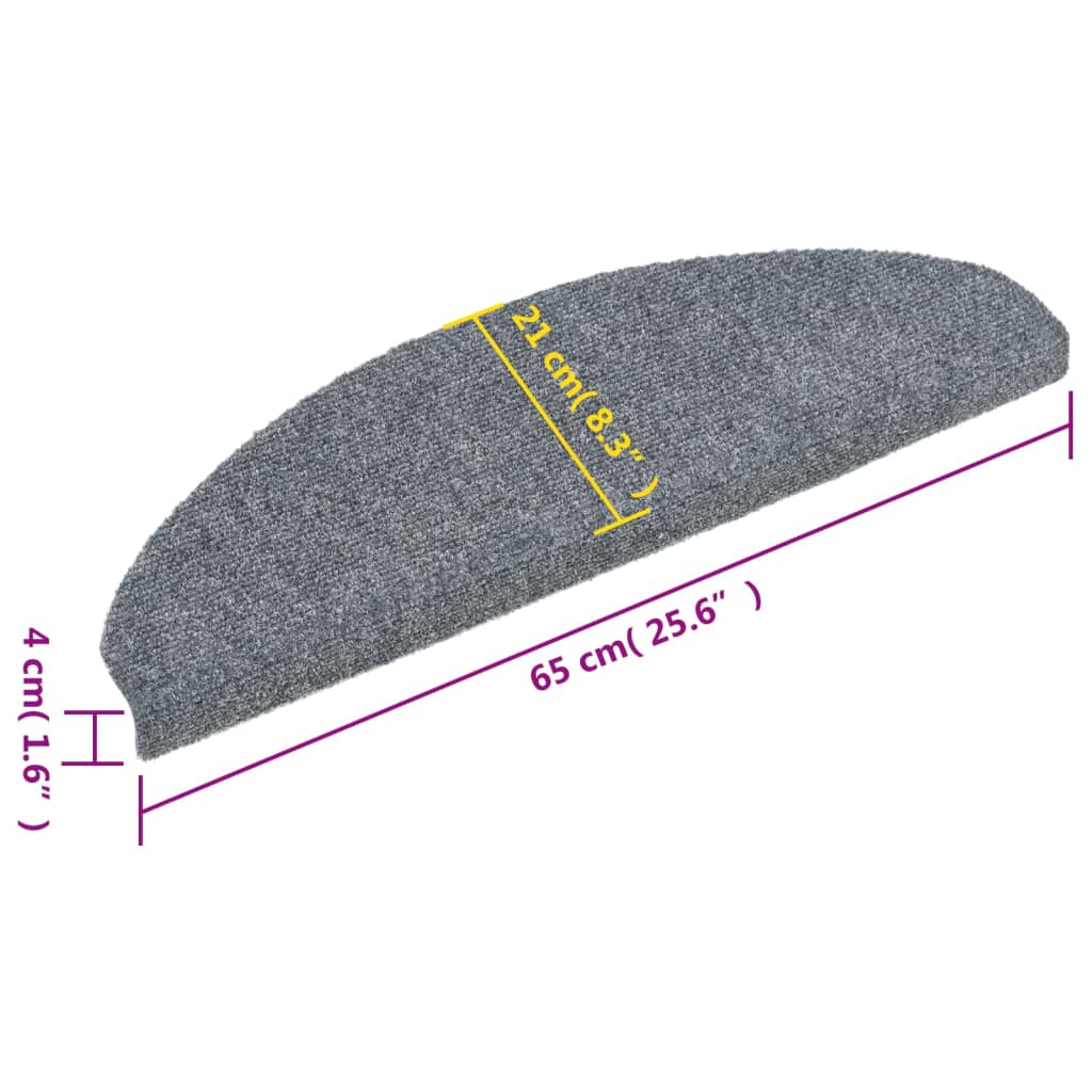 15-piece self-adhesive stair mats, needle felt, 65x21x4cm, light grey