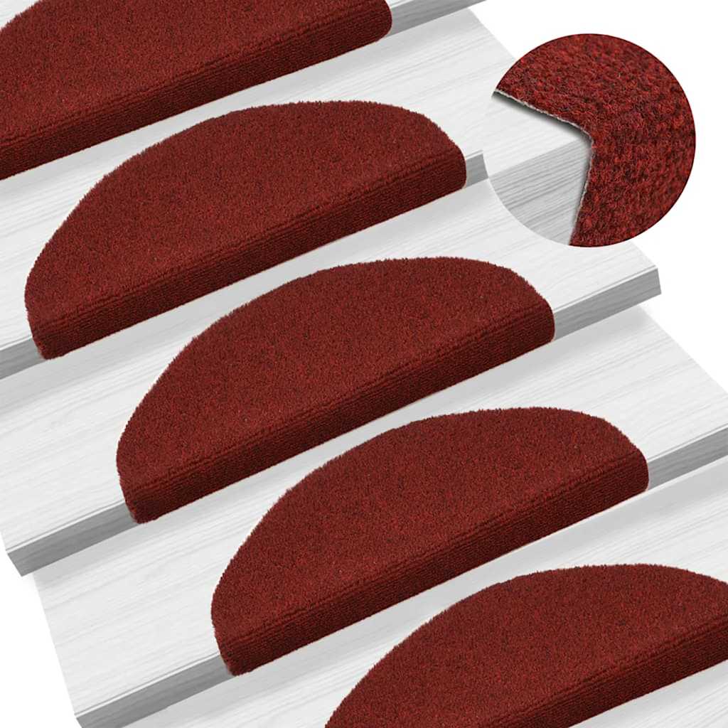 15-piece self-adhesive stair mats needle felt 65x21x4cm red