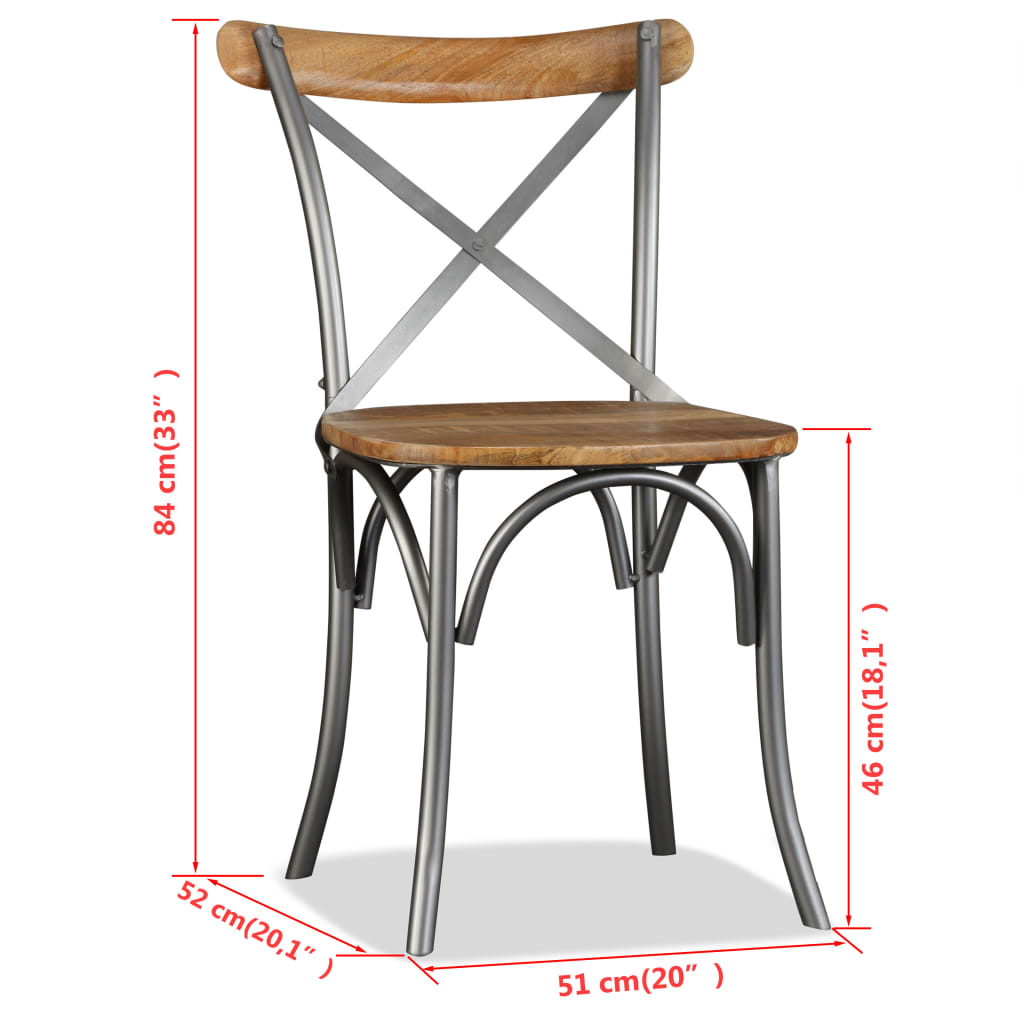 Dining chairs 4 pcs. Solid mango wood and steel cross backrest