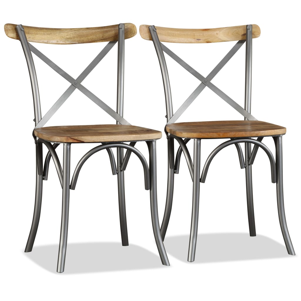 Dining chairs 4 pcs. Solid mango wood and steel cross backrest