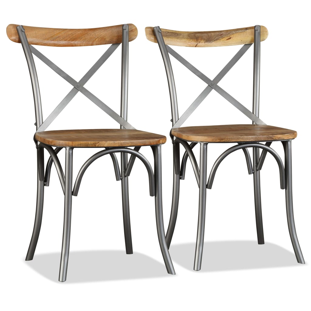 Dining chairs 4 pcs. Solid mango wood and steel cross backrest
