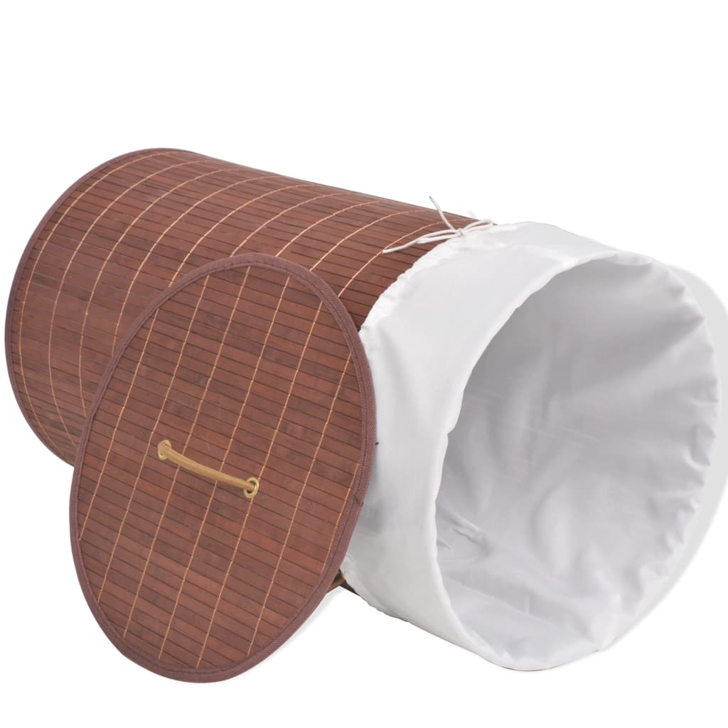 Bamboo Laundry Basket Round Brown