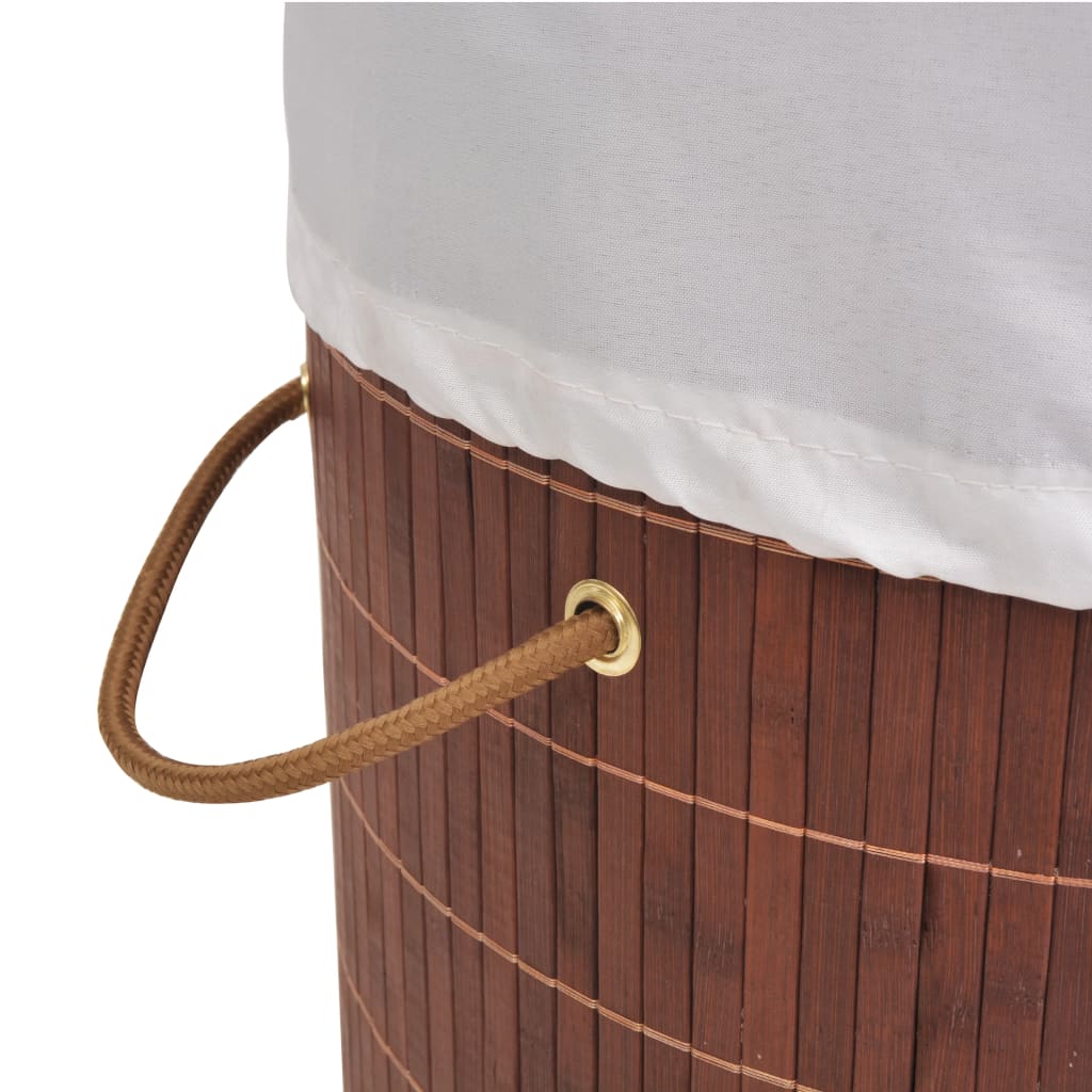 Bamboo Laundry Basket Round Brown