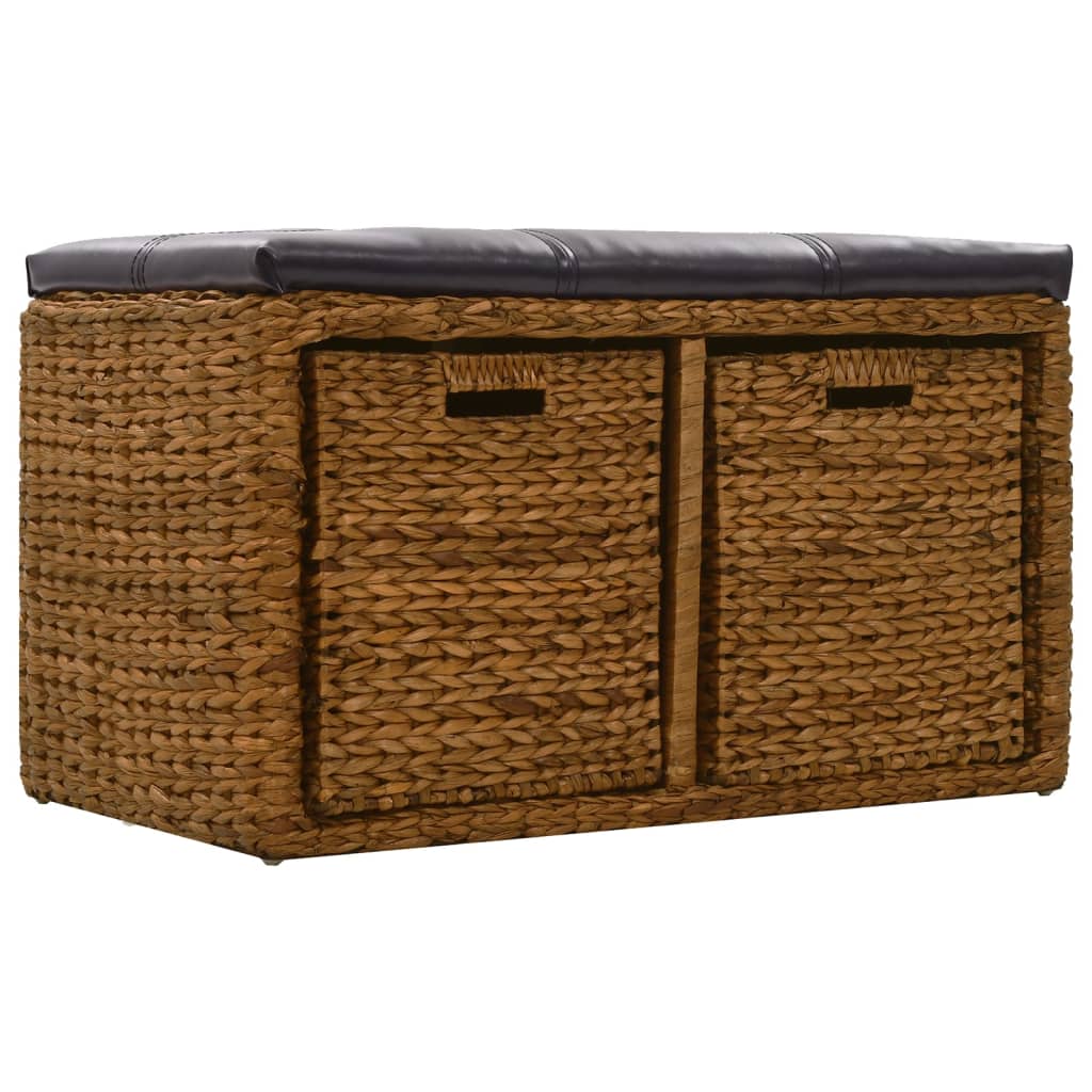 Bench with 2 baskets seagrass 71×40×42 cm brown