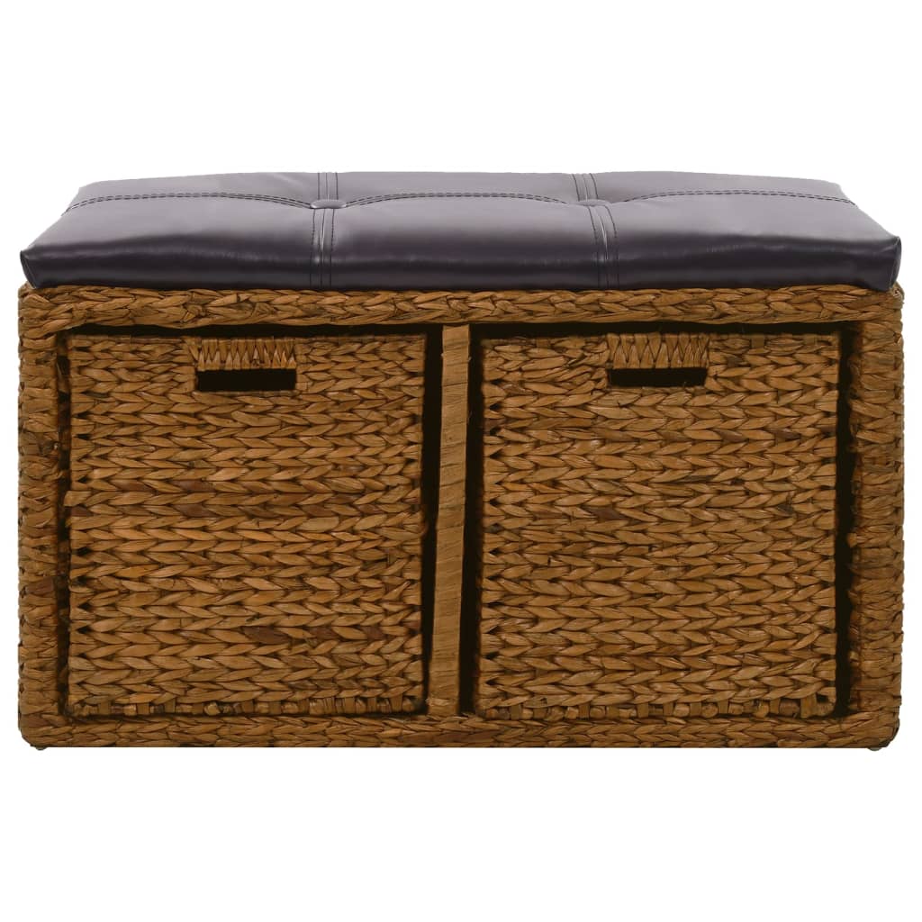 Bench with 2 baskets seagrass 71×40×42 cm brown