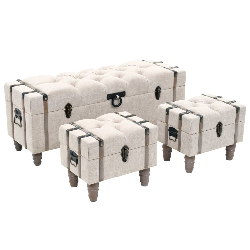 3-piece storage bench set made of solid wood and steel, 112 x 37 x 45 cm