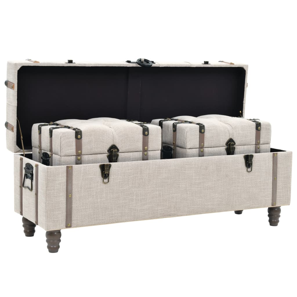 3-piece storage bench set made of solid wood and steel, 112 x 37 x 45 cm