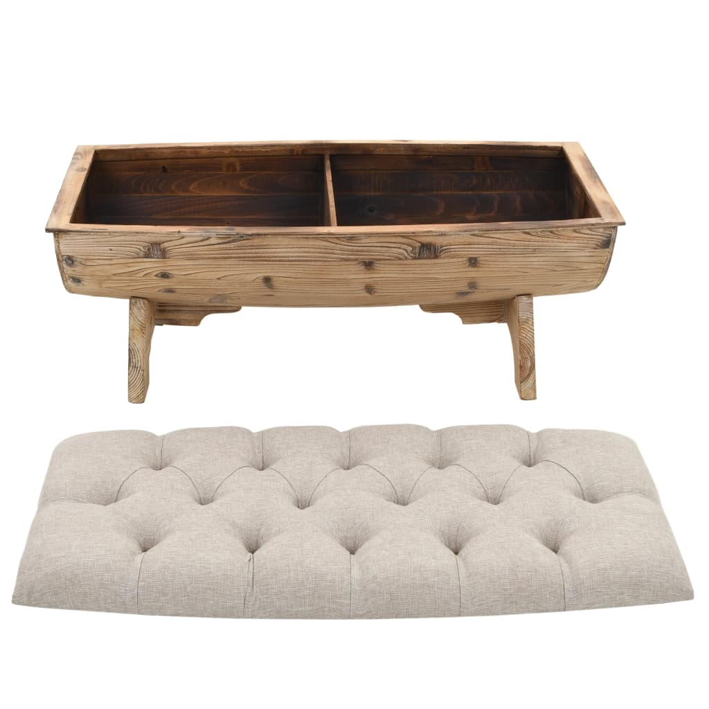 Storage bench solid wood and fabric 103 x 51 x 44 cm