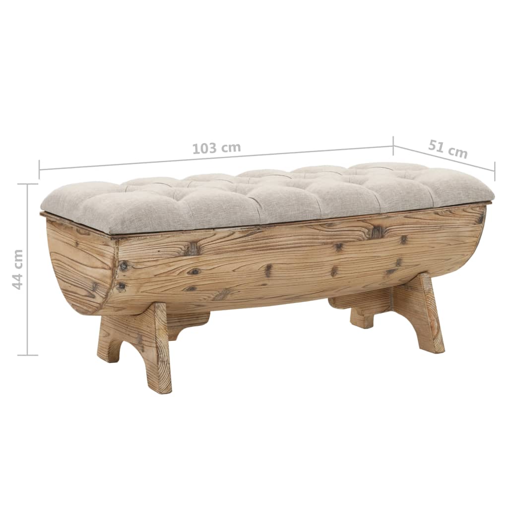 Storage bench solid wood and fabric 103 x 51 x 44 cm