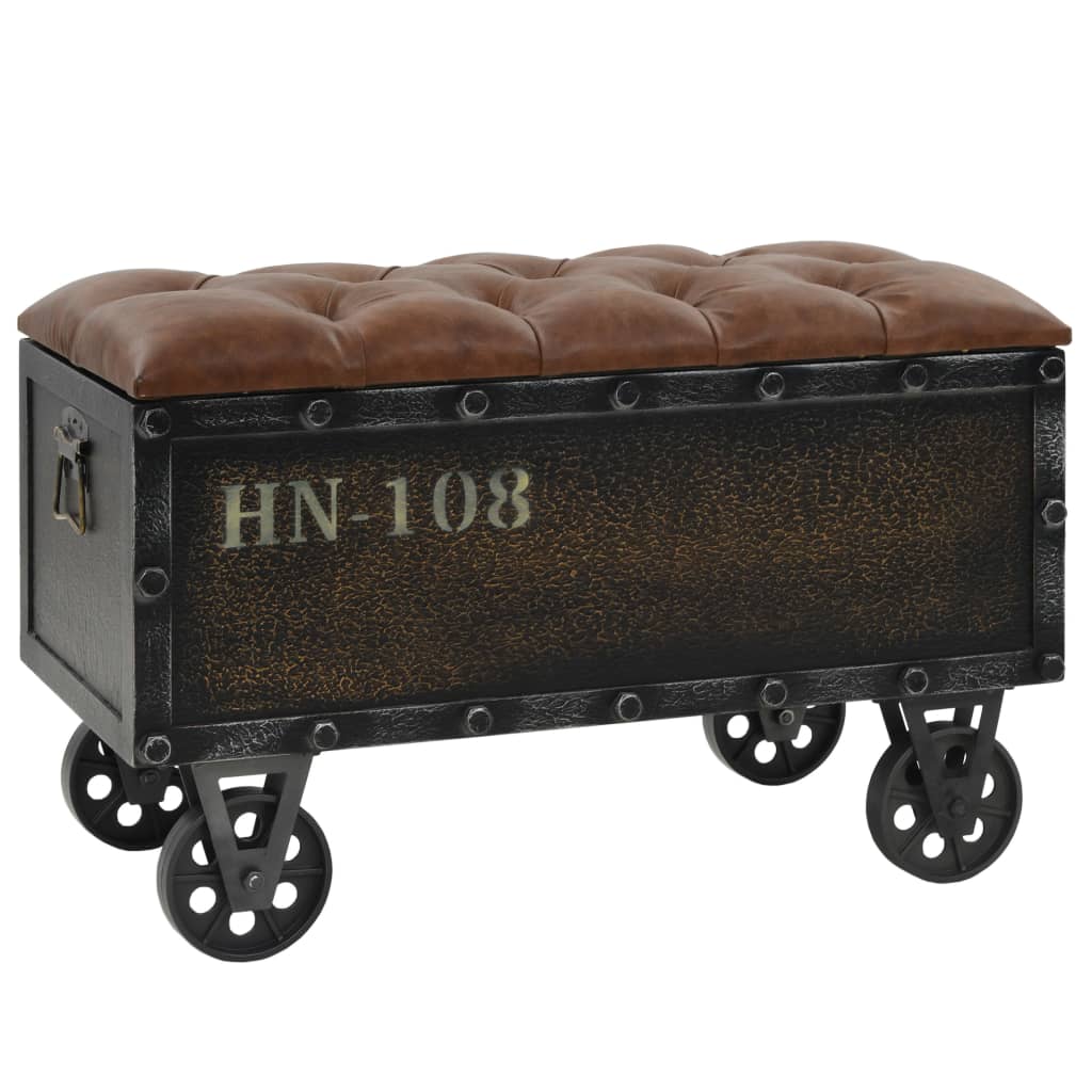 Storage bench solid wood artificial leather 80.5x41x50 cm