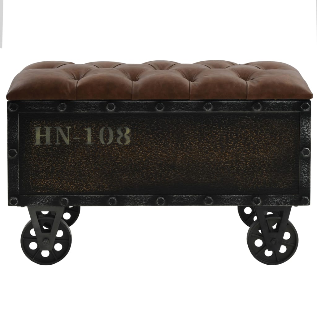 Storage bench solid wood artificial leather 80.5x41x50 cm