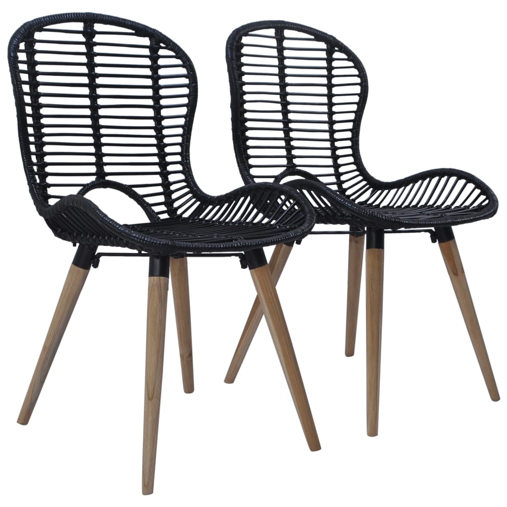 Dining chairs 2 pcs. Black natural rattan