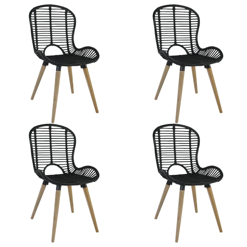 Dining chairs 4 pcs. Black natural rattan