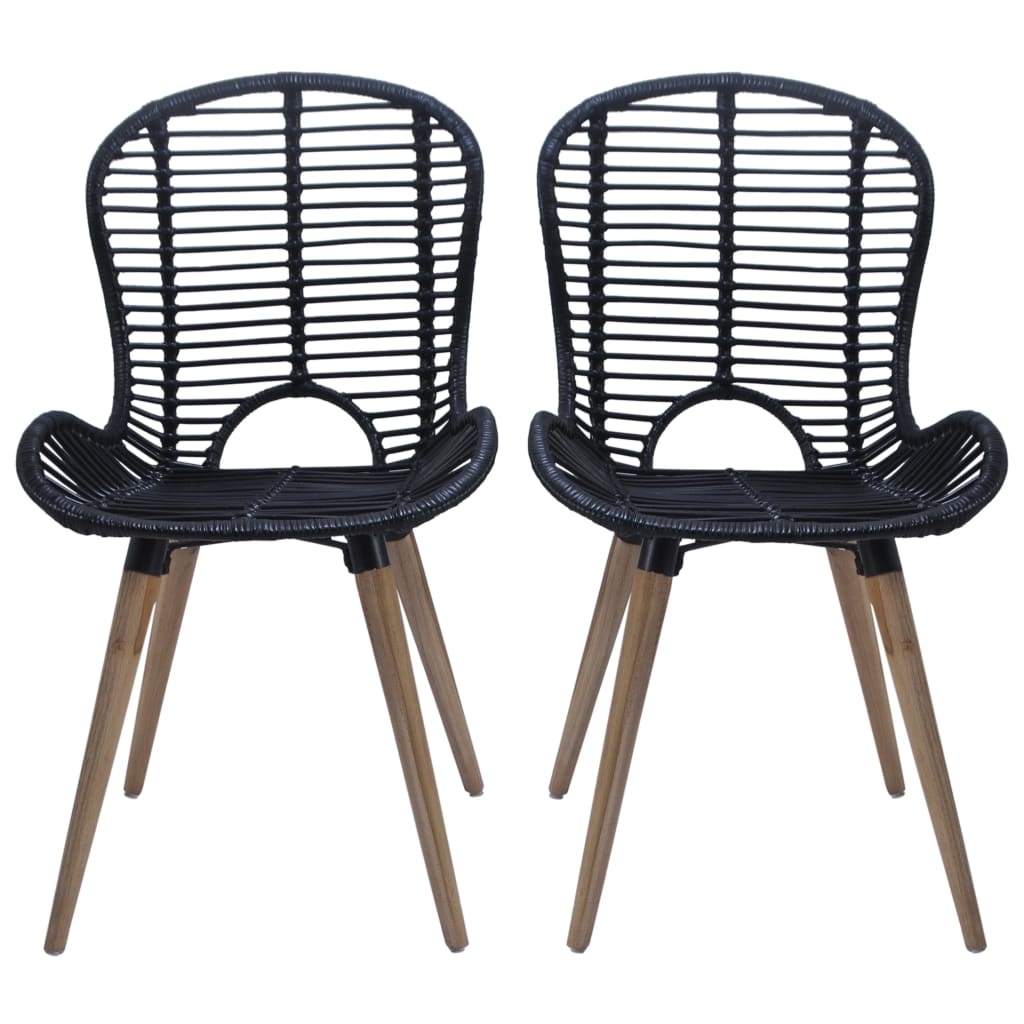 Dining chairs 4 pcs. Black natural rattan