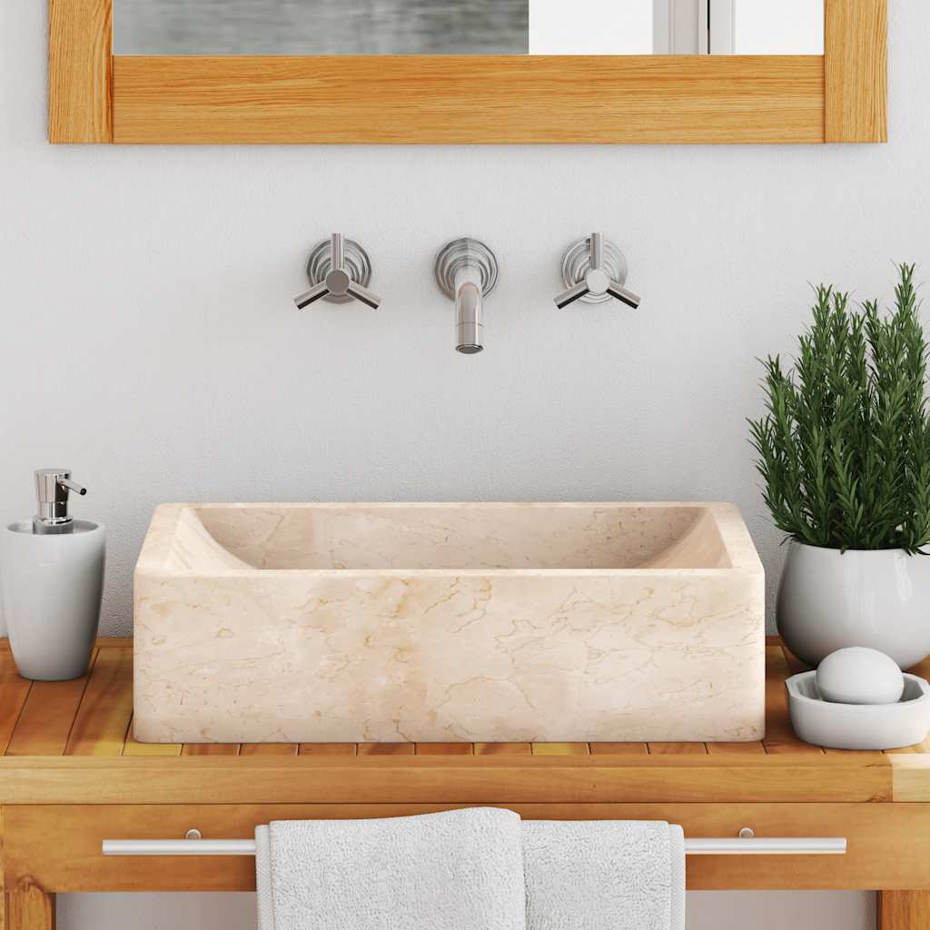 Waschbecken 45x30x12 cm Marmor Hochglanz-Creme