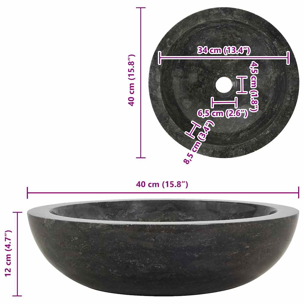Waschbecken 40x12 cm Marmor Schwarz