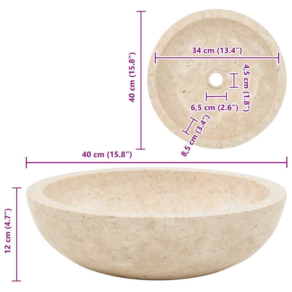 Waschbecken 40x12 cm Marmor Creme