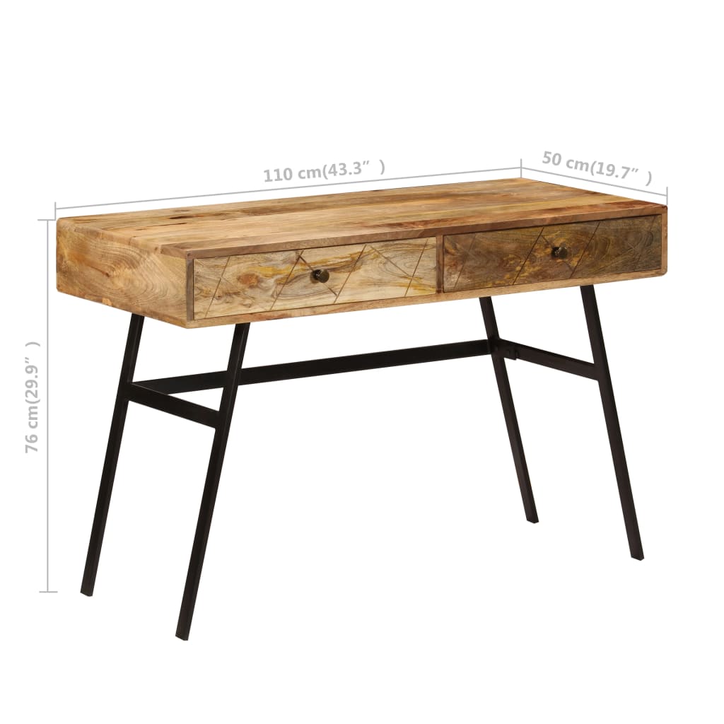 Desk with drawers made of solid mango wood 110×50×76 cm
