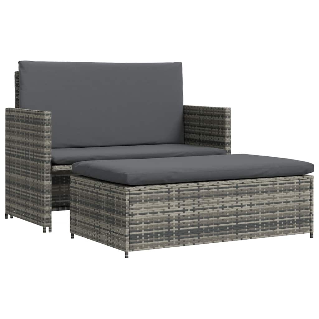 2-tlg. Garten-Lounge-Set mit Auflagen Poly Rattan Grau