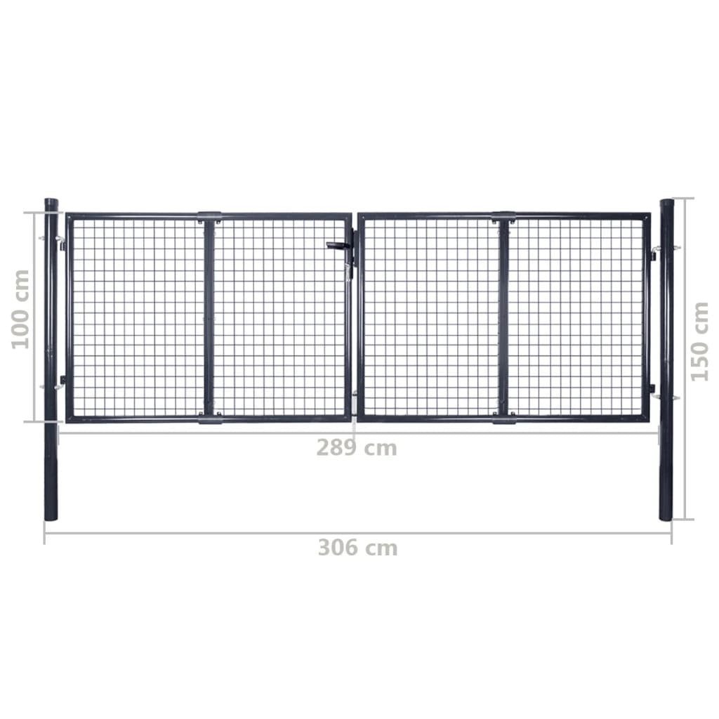 Gitter-Gartentor Verzinkter Stahl 306 x 100 cm Grau