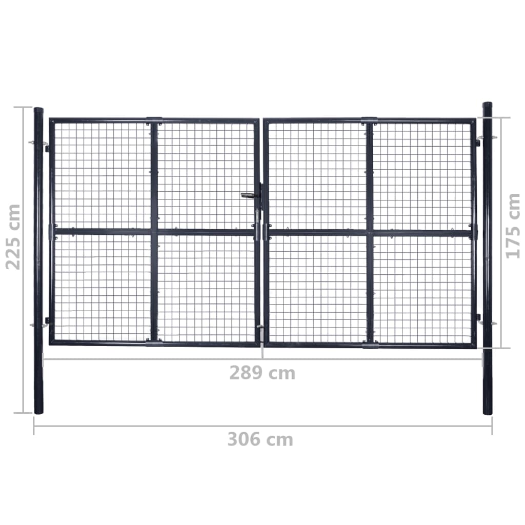 Gitter-Gartentor Verzinkter Stahl 306 x 175 cm Grau