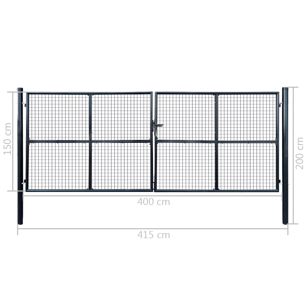 Gitter-Gartentor Verzinkter Stahl 415 x 150 cm Grau