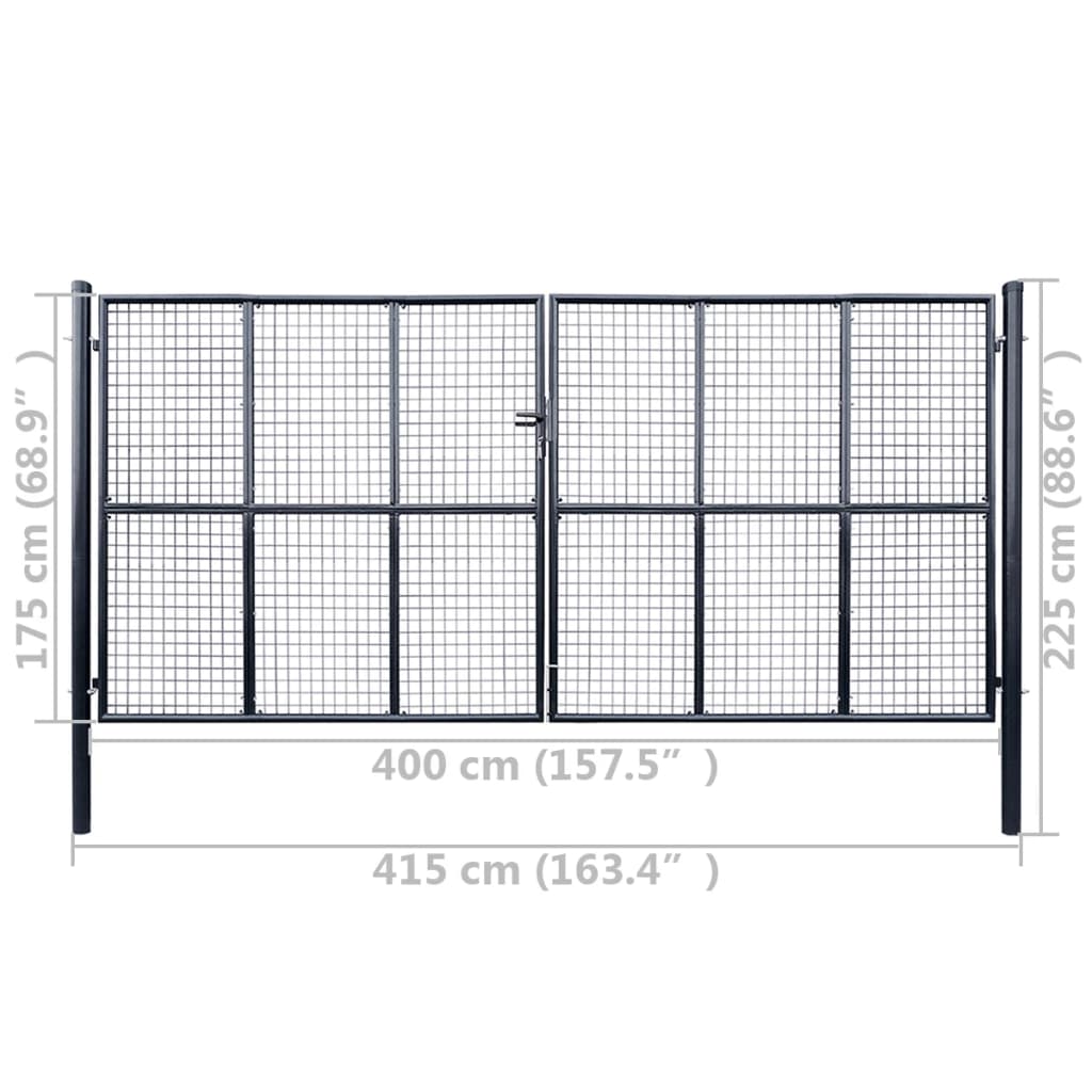 Gitter-Gartentor Verzinkter Stahl 415 x 175 cm Grau