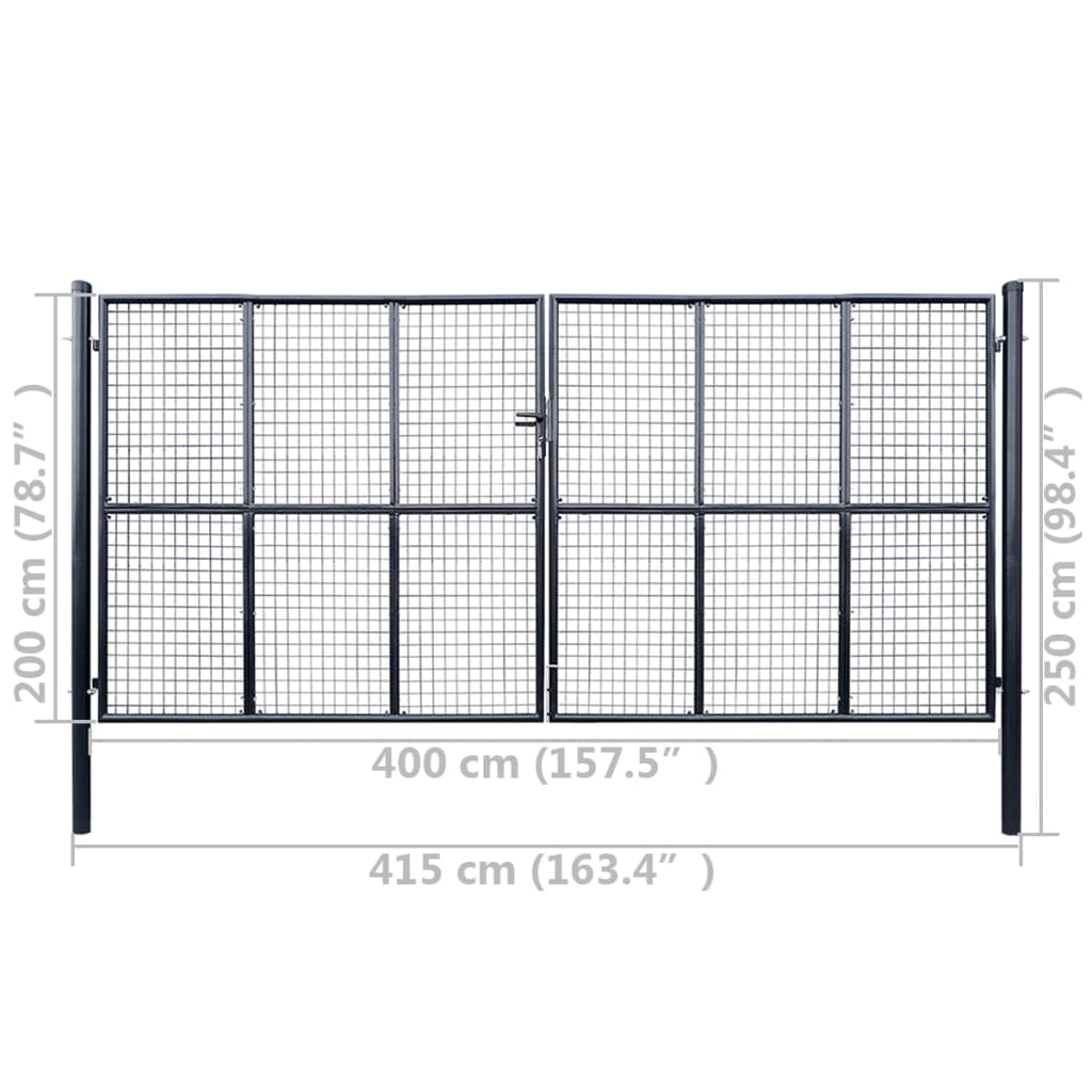 Gitter-Gartentor Verzinkter Stahl 415 x 200 cm Grau