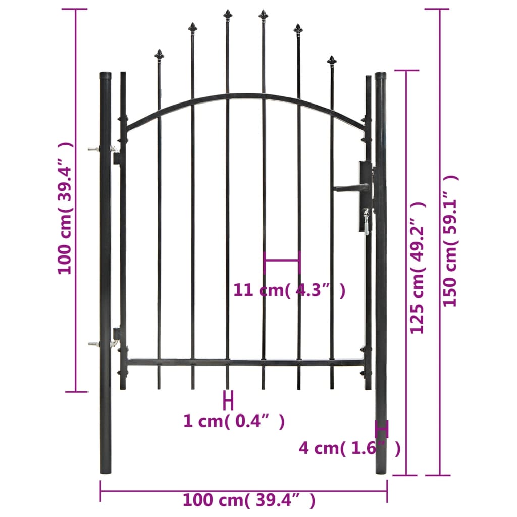 Gartentor Stahl 1x1,5 m Schwarz