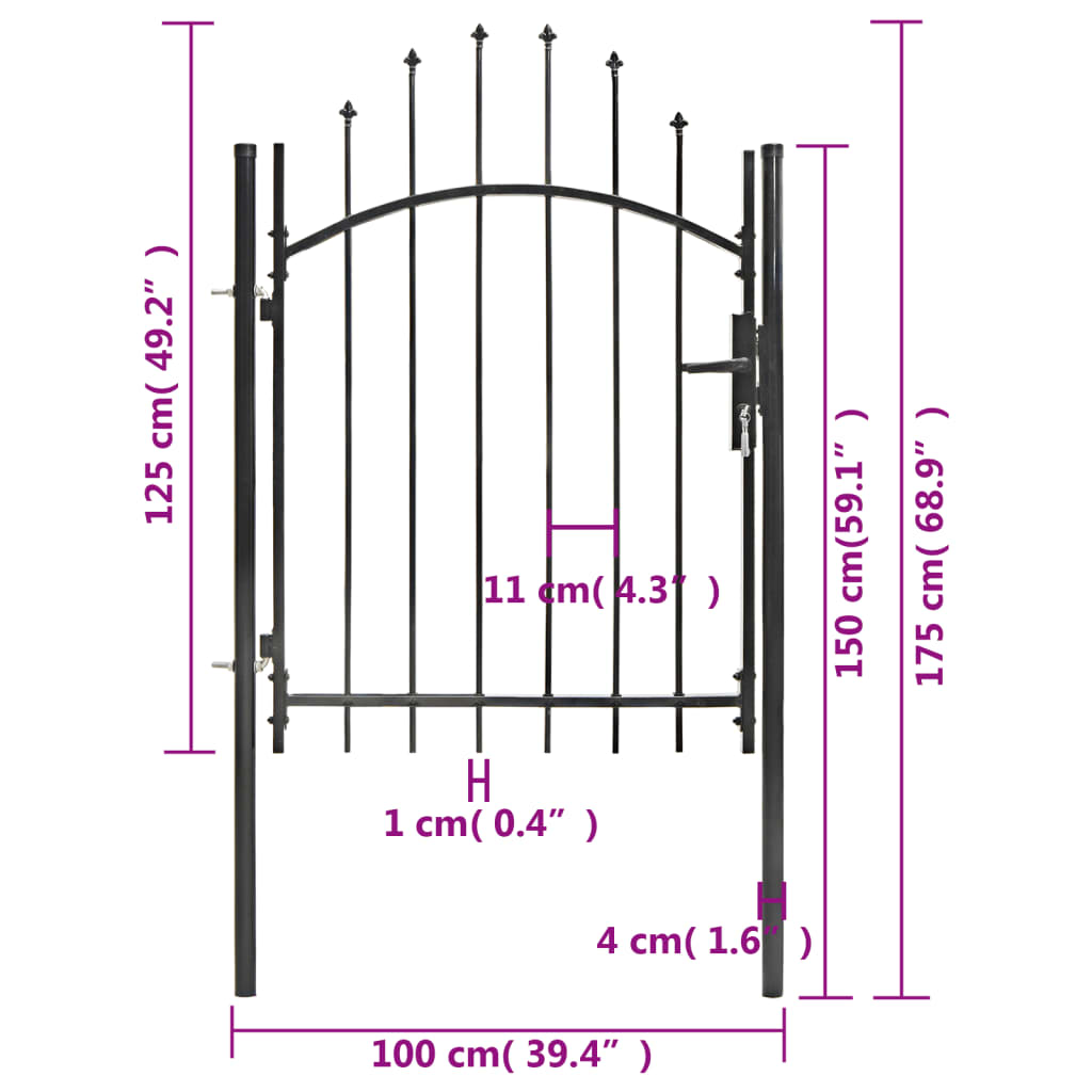 Gartentor Stahl 1x1,75 m Schwarz
