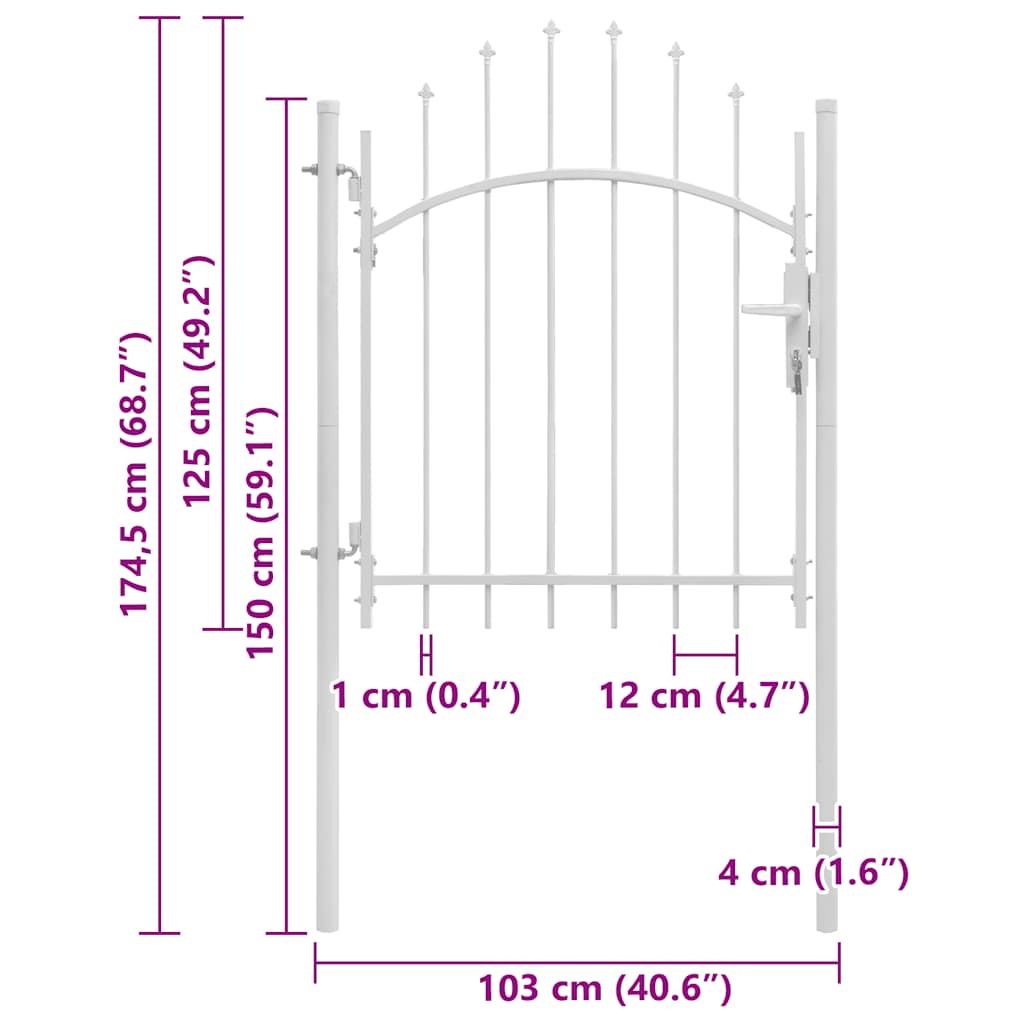 Gartentor Stahl 1x1,75 m Weiß