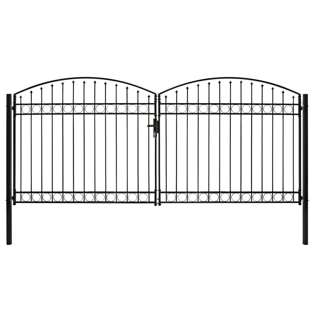 Zauntor Doppelflügel Gewölbte Spitze Stahl 400 x 200 cm Schwarz