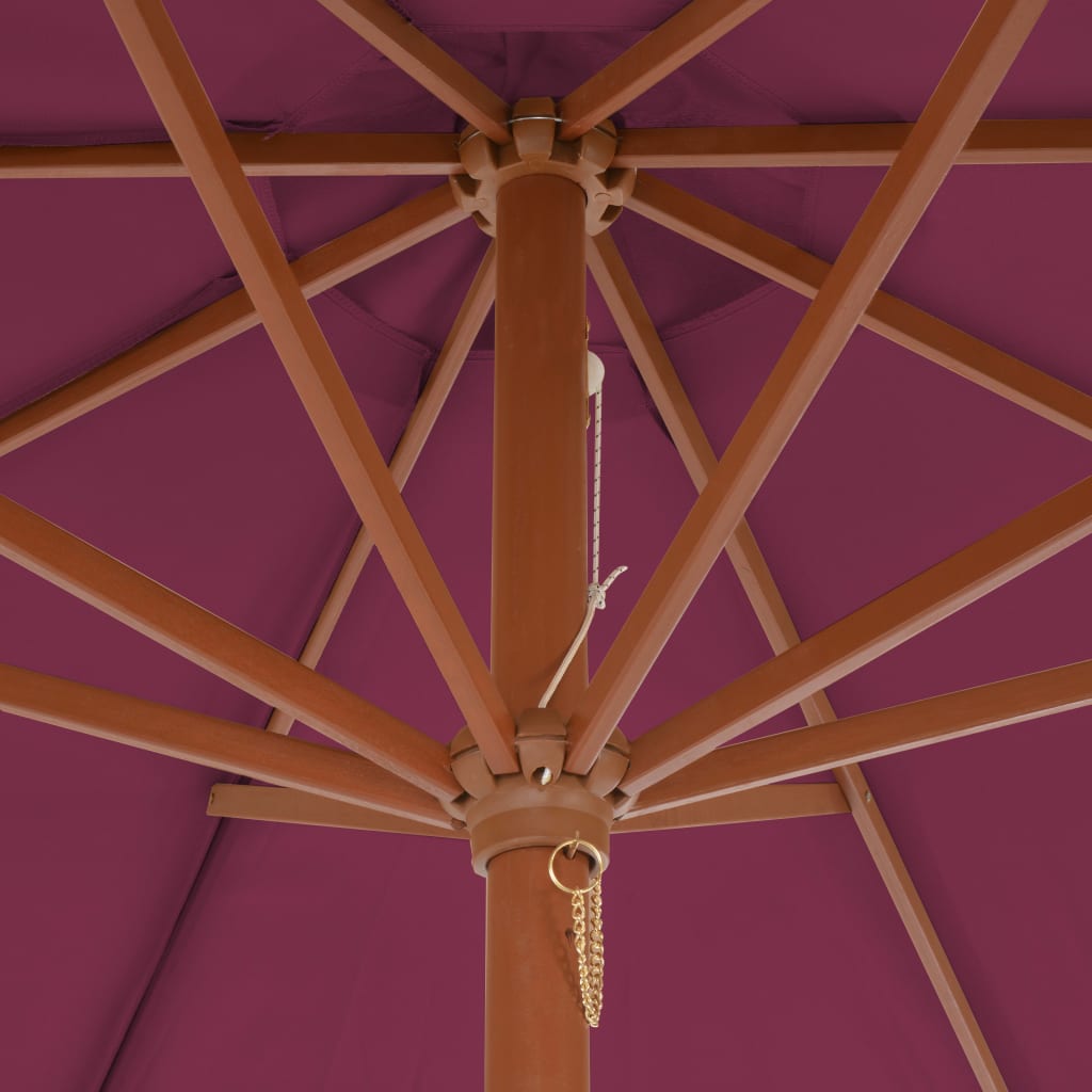 Parasol with wooden pole 300 cm Bordeaux red
