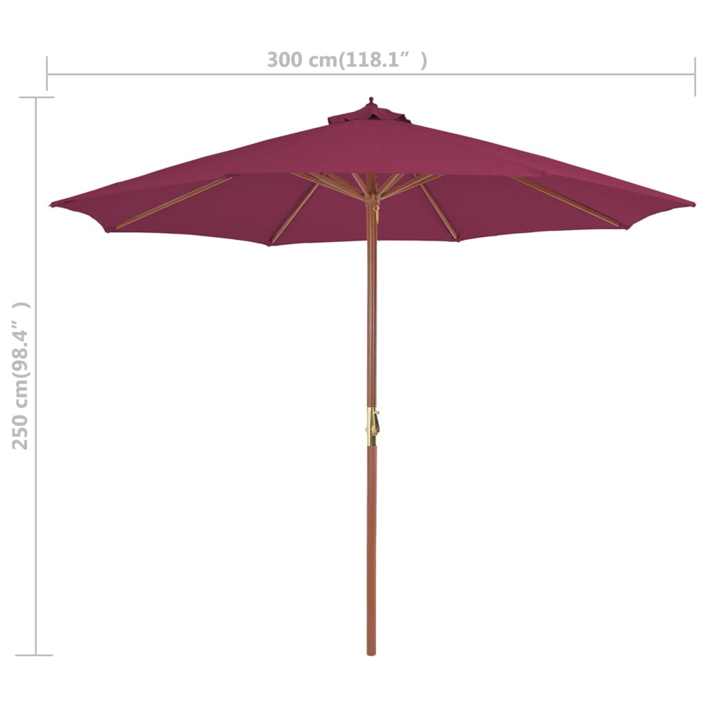 Parasol with wooden pole 300 cm Bordeaux red