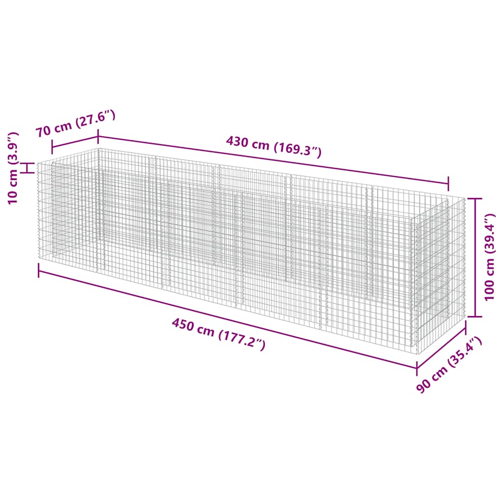 Gabionen-Hochbeet Verzinkter Stahl 450×90×100 cm