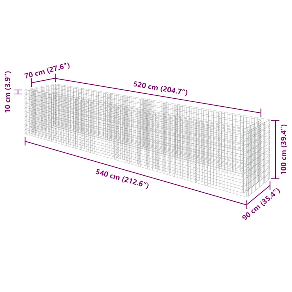 Gabionen-Hochbeet Verzinkter Stahl 540×90×100 cm